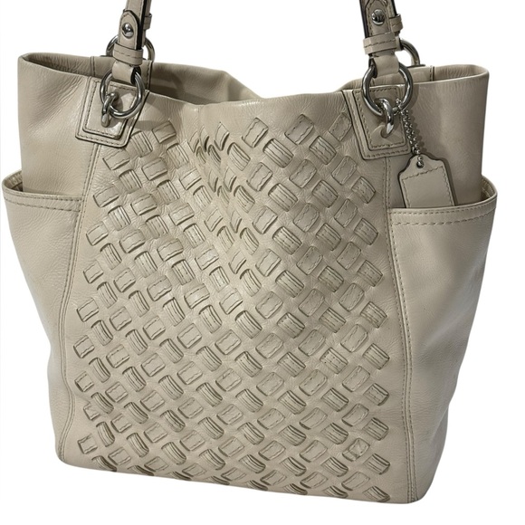 Coach Handbags - Coach North South Woven Leather Tote Bag Cream Shoulder Bag F10798